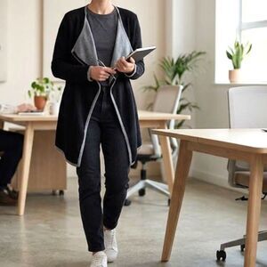 Lineamaglia Italian Wool Blend Open Cardigan Oversized Small Black Career Office